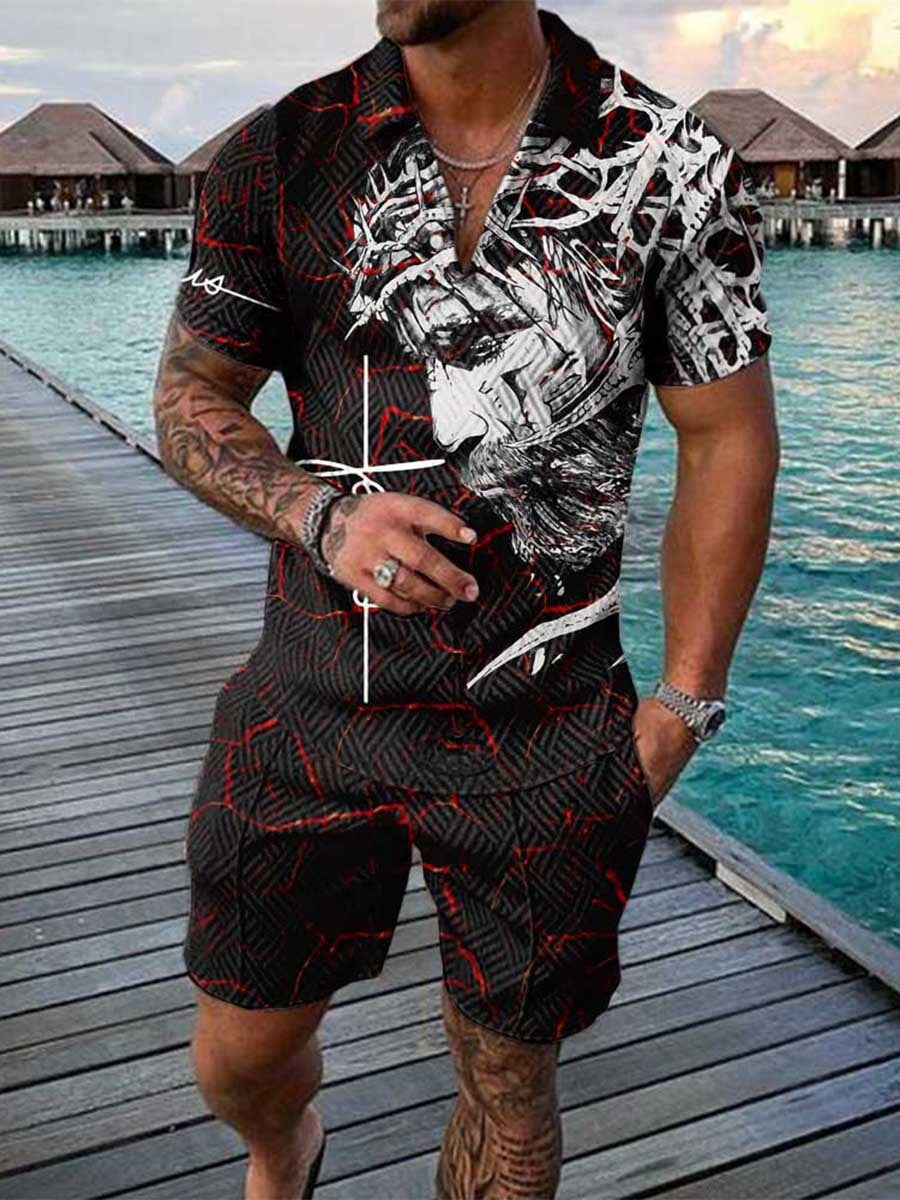 Printed Polo Shirt Suit Summer Fashion