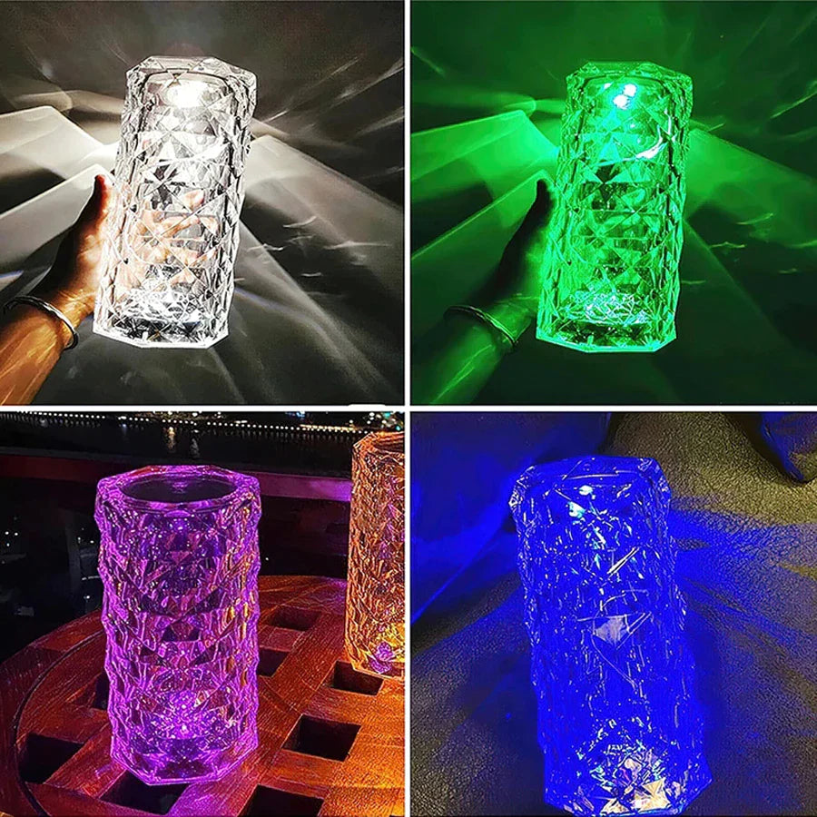 16/3 Colors Crystal Table Lamp Touch Remote Diamond Rose Lamp Room Decor Atmosphere Bedsid Night Light Desktop Projector Lights